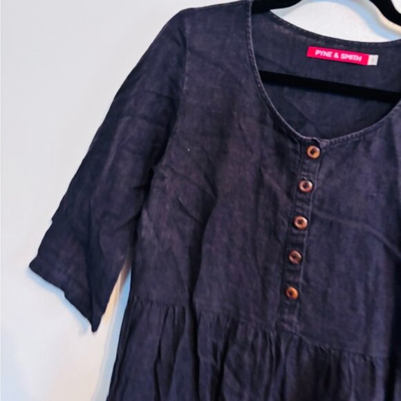 Pyne & Smith 100% linen medium length sleeves with half button front dark blue - Picture 2 of 5